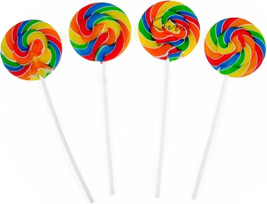 Kleurrijke lollies met zoete smaak - 30 gram - 18 stuks - regenboogspiraal