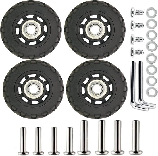 Kofferwielen 80 x 24 mm, 8 mm lagers, 4 stuks, stil
