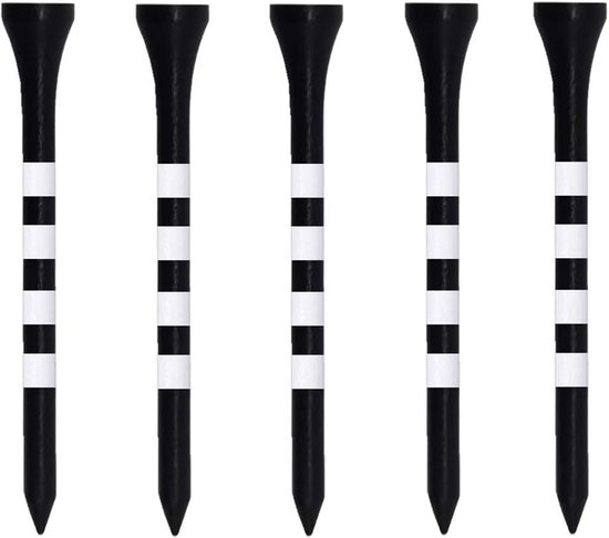 Lange Houten Golfballen Tees Set van 100 Stuks, 83mm Bamboe Golf Tees Zwart Wit van Merkloos
