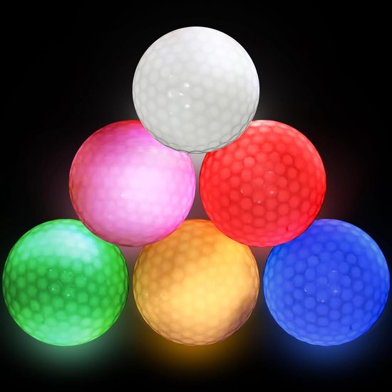 LED golfballen 6 stuks - lichtgevend - verschillende kleuren - ideaal voor nachtgolf - ShopVlot
