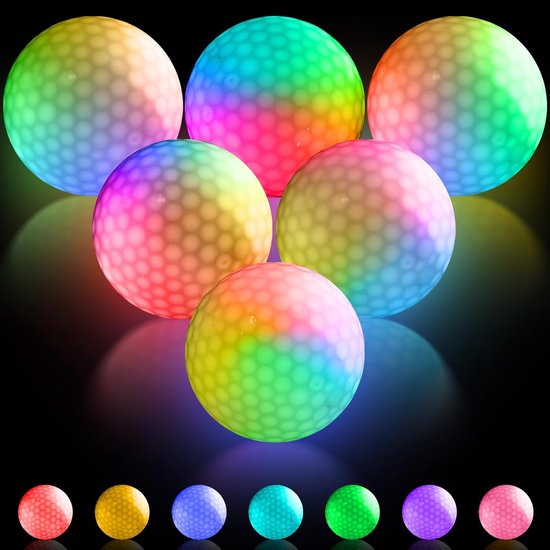 LED Golfballen - 6 Stuks Lichtgevende Golfballen - 7 Kleuren - Ideaal voor Nachttraining - SnelShoppen