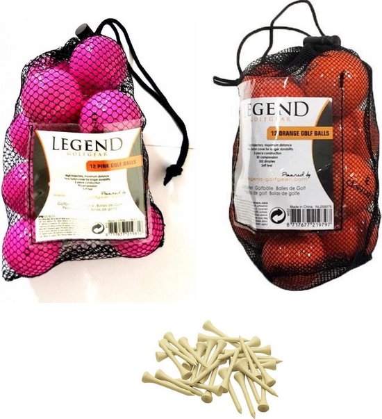 Legend Distance - Combinatie Deal - Golfballen Oranje en Roze - Dozijn 24 / stuks + GRATIS Houten Tees van Merkloos