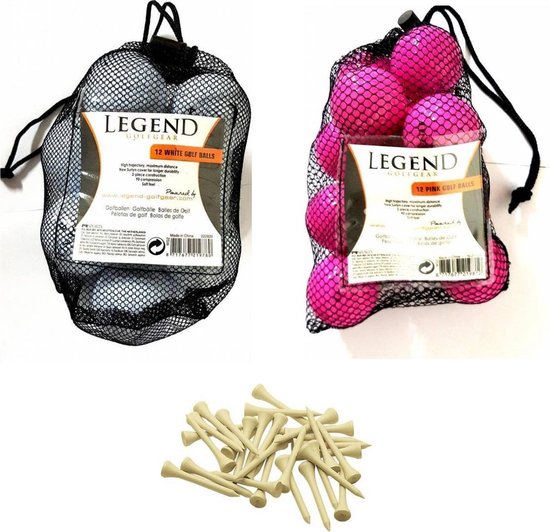 Legend Distance - Combinatie Deal - Golfballen Roze en Wit - Dozijn 24 / stuks + GRATIS Houten Tees van Legend