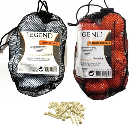 Legend Distance - Combinatie Deal - Golfballen Wit en Oranje - Dozijn 24 / stuks + GRATIS Houten Tees van Merkloos