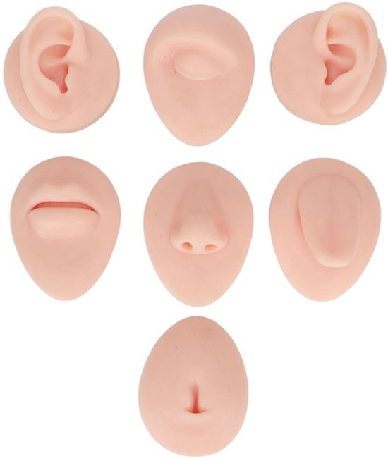 Lichaamsdeelmodel Zacht Siliconen - Oefenmodel Piercing - Simulatie Oor/Oog/Neus/Mond/Tong/Navel - Beginners - Herbruikbaar - Voedselveilig - Piercingmodel