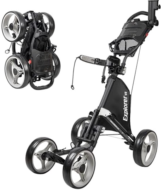 Lichtgewicht 4 Wielen Golf Push Cart met Verstelbare Handvatten en Opbergruimte