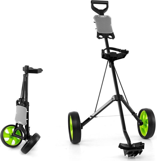 LIFEZEAL Golftrolley, 2 wielen, inklapbaar, golfwagen met scorebord, golfwagen van ijzer, golfkart met verstelbare riem, golfcaddy met voetrem