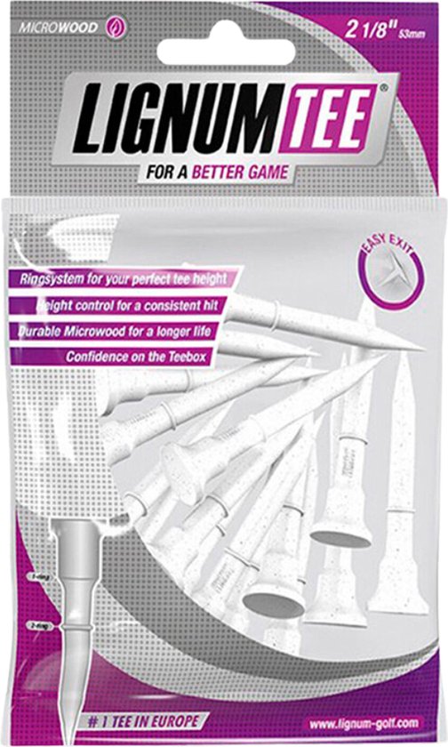 Lignum tee 53mm - 16 stuks - Wit - Microwood - Ringensysteem - Buigzaam - Flexible - Golf tees - Golf accesoires - Golfset - Golftees - Golftee - Golfaccesoires van Lignum