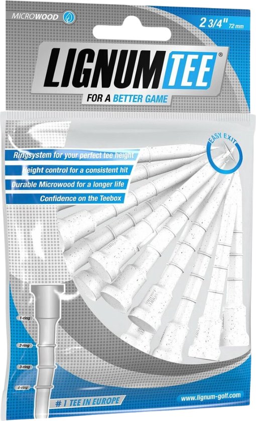Lignum tee 72mm - 12 stuks - Wit - Microwood - Ringensysteem - Buigzaam - Flexible - Golf tees - Golf accesoires - Golfset - Golftees - Golftee - Golfaccesoires van Lignum
