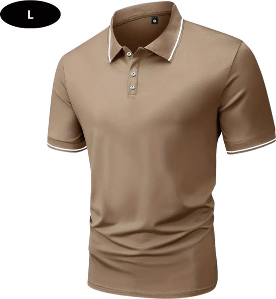 Livano Golf Shirt Heren - T-shirt - Golfkleding - Golfen - Golf Accessoires - Polo Shirt - Beige - Maat L van Merkloos