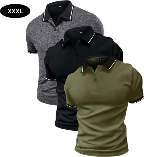 Livano Golf Shirt Heren - T-shirt - Golfkleding - Golfen - Golf Accessoires - Polo Shirt - Zwart & Grijs & Groen - Maat XXXL van Merkloos