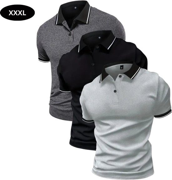 Livano Golf Shirt Heren - T-shirt - Golfkleding - Golfen - Golf Accessoires - Polo Shirt - Zwart & Grijs & Lichtgrijs - Maat XXXL van Livano