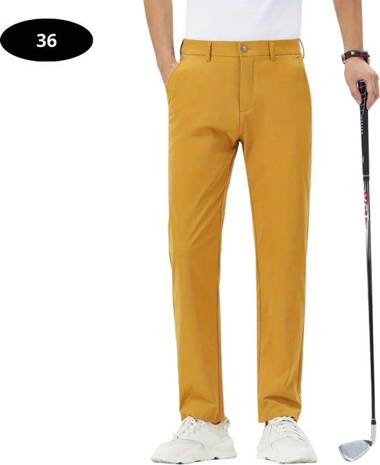 Livano Golfbroek Heren - Golfkleding - Golfen - Golf Accessoires - Nette Pantalon - Oranje Geel XL - Maat 52 van Merkloos