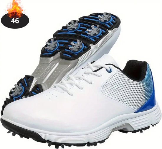 Livano Golfschoenen Heren - Golfkleding - Golfschoenen Antislip - Waterdicht - Golfen - Met Spikes - Wit/Blauw - 46 van Merkloos