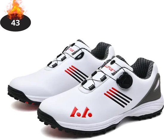 Livano Golfschoenen Heren - Golfkleding - Golfschoenen Antislip - Waterdicht - Golfen - Wit/Rood - 43