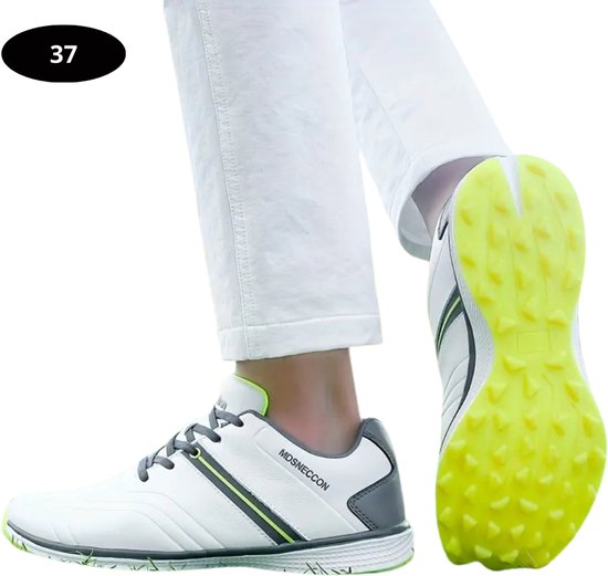 Livano Golfschoenen Heren - Sneakers - Golfkleding - Golfschoenen Antislip - Waterdicht - Golfen - Wit & Geel 37 van Merkloos