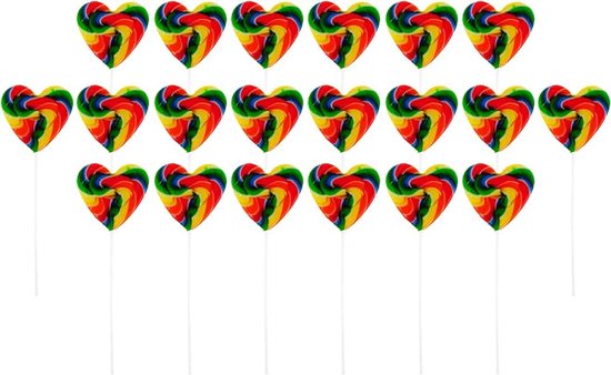 Lolly's 30 g – 20 stuks – Veganistische en halal snoepjes, gluten- en lactosevrij – Kleurrijke hartlolly's met tutti frutti-smaak – Feestartikel en cadeau-idee