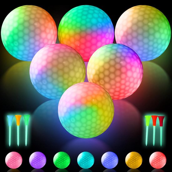Luminous Golf Balls met 7 Kleuren voor Nacht Golf, Ideaal voor Training en Lange Afstand Schieten, Set van 6 Verlichte Golfballen van Merkloos