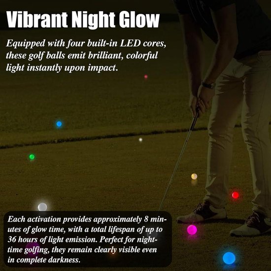 Luminous golfballen pack van 6 - zelfglowende LED golfballen - hoge elasticiteit - ideaal voor nachttraining - ShopVlot