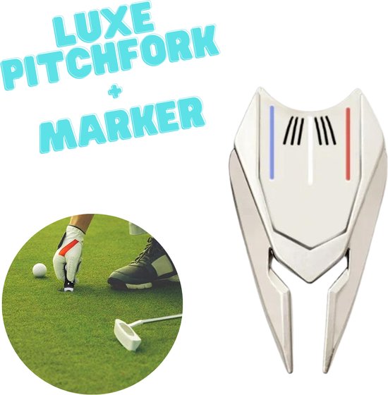Luxe metalen Pitchfork + Balmarker - Blauw - Reparatie Green - Golfaccesoires - Golfbalmarker - Golfbal marker - Pitchfork Golf van A99 Golf