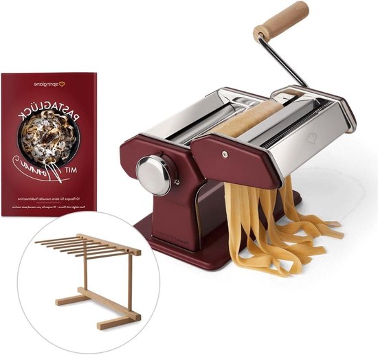 Manual Stainless Steel Pasta Machine incl. Pasta Dryer & 3 Slice Attachments for Spagna Lasagna Tagliatelle van Merkloos