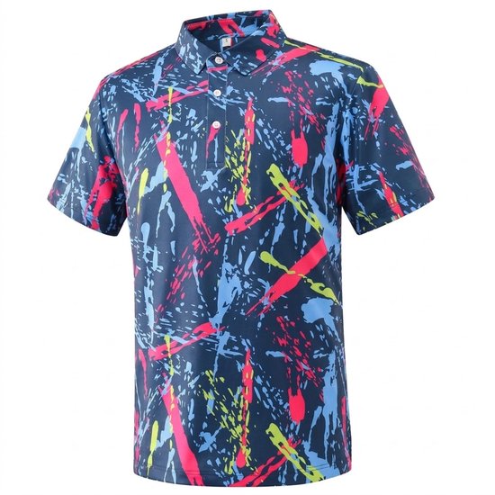 Marineblauw Golf Polo Shirt Heren Maat XL Korte Mouw Sneldrogend Vochtregulerend Casual Sportief Abstract Graffiti Print Golfshirt