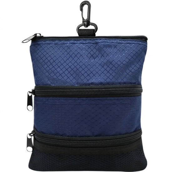 Marineblauwe golf trolleytas heren en dames – golf accessoire tas met 3 ritsvakken, mesh opbergvak, ophanghaak en ritssluiting – draagbare golf opbergtas voor golf trolley en golfuitrusting
