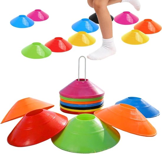 Markeringspionnen Set - Oefenpionnen Sportkegels - Sporttraining Afzetten - Stapelbaar Draagbaar - 50 Stuks - Felgekleurd