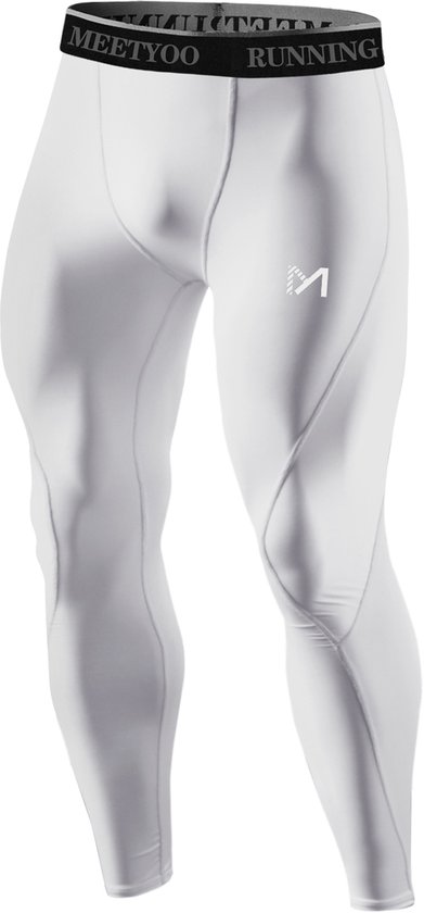 MEETYOO Leggings Heren Sportlegging Compressiebroeken Heren Hardloopleggings Leggings Atletische workout Gymbroeken Basketbal-Wit-L van MEETYOO
