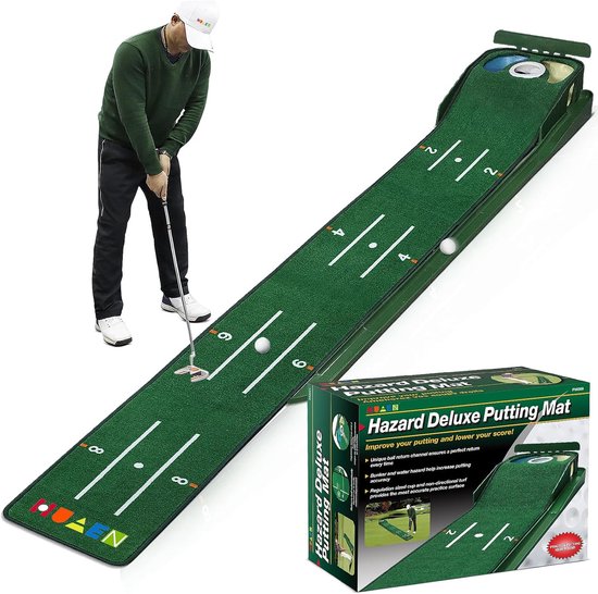 MELVRA Golf Putting Green - Golfmat voor Binnen - Met Ball Return Functie - 3 Gaten - Golf Training - Cadeau voor Mannen - Thuis & Kantoor van Merkloos