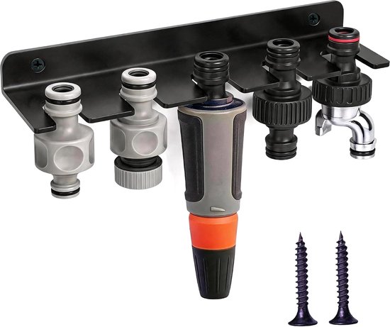 Metaal voor Gardena tuinslangaansluitingen, 5-voudige wandhouder voor Gardena slangadapter, tuinsproeipistool incl. bevestigingsschroeven en accessoires