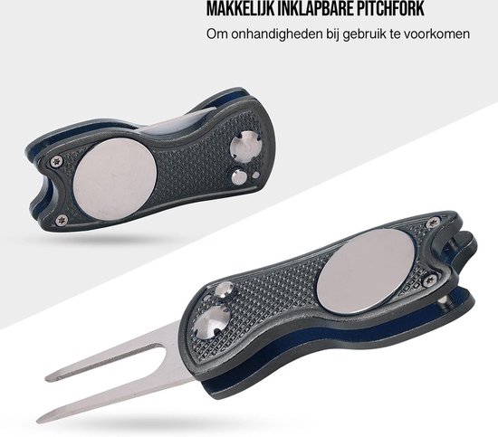 Metalen Golf Pitchfork met Balmarker - Divot Reparatie Tool - Golf Accessoires voor Golfbaan - Handige Golf Pitchfork voor Golftas - Golf Must-Have