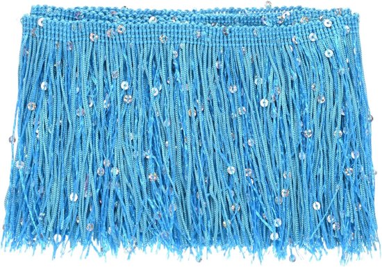 METERXITY 1 Yard Pailletten Kwastje Fringe Trim 4 "Sprankelend Polyester Franje Trim Lint Boho Kant Naaien Trimmen voor Latijnse Jurk/Rok/DIY Naaien Ambachten [Blauw]