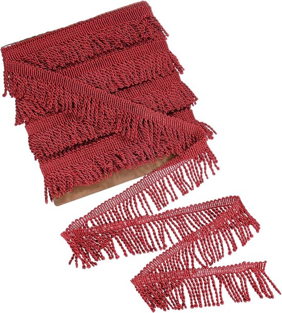 METERXITY 10 meter gordijn franjes franjes rand, 5,6 cm breed polyester franje boho kant naaien franje trimmen kwastje franje trim voor tassen/doe-het-zelf decoratie/rok/bank/kleding [wijnrood]