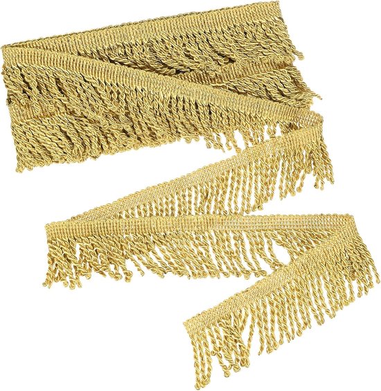 METERXITY 5 Yards Gordijn Franjes Franje Trim, 6 cm Brede Polyester Franje Boho Kant Naaien Franje Trimmen Kwastje Franje Trim voor Tassen/DIY Decoratie/Rok/Bank/Kleding [Donker Goud]