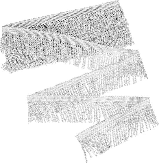 METERXITY 5 Yards Gordijn Franjes Franje Trim, 6 cm Brede Polyester Franje Boho Kant Naaien Franje Trimmen Kwastje Franje Trim voor Tassen/DIY Decoratie/Rok/Bank/Kleding [Wit]