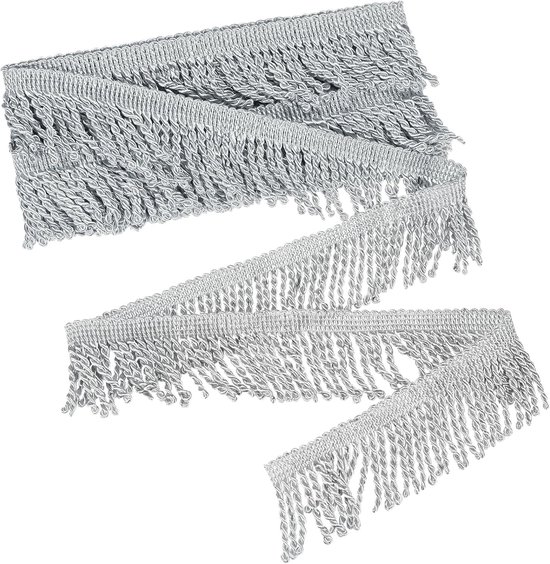 METERXITY 5 Yards Gordijn Franjes Franje Trim, 6 cm Brede Polyester Franje Boho Kant Naaien Franje Trimmen Kwastje Franje Trim voor Tassen/DIY Decoratie/Rok/Bank/Kleding [Zilver]