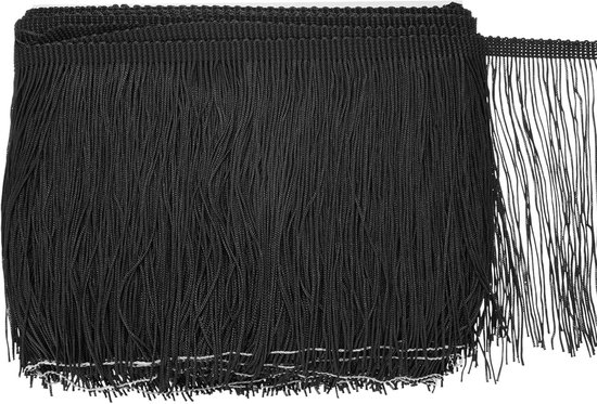METERXITY Chainette franjes, 10 meter polyester vlecht kwastjes trim voor doe-het-zelf ambachten/Latijnse jurk/lampenkap decoratie/trouwjurk/naaien/kleding franje garen [zwart]