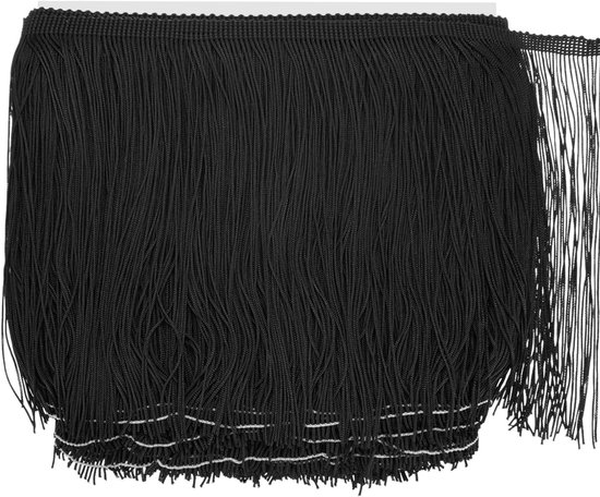 METERXITY Chainette franjes, 20 cm polyester vlecht kwastjes trim voor doe-het-zelf ambachten/Latijnse jurk/lampenkap decoratie/trouwjurk/naaien/kleding franje garen [zwart]