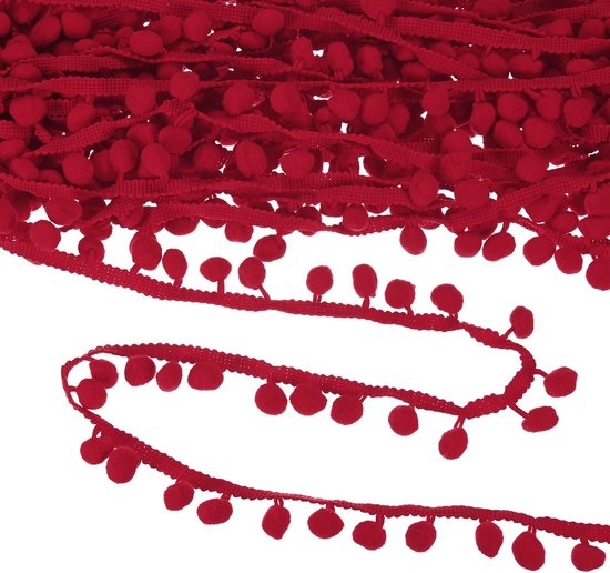 METERXITY Pom Pom Ball Fringe Trim, 10 Yards 11 mm Ball Fringe Trim Lint Naaien Accessoire voor Woondecoratie/DIY Ambachten/Gordijn/Kussen [Datum Rood]