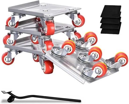 meubeltransporter, 5-wielige meubelwagen met parkeerwielen, lastenlift, verhuisgereedschapsset met anti-slip pad, voor thuis