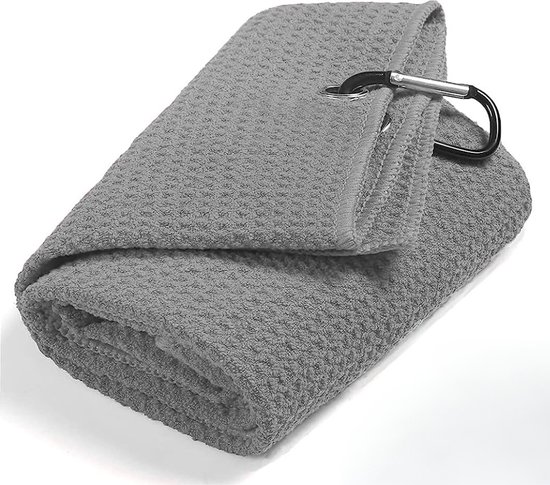 Microfiber Golf handdoek - Plus handige haak - Grijs - Snel drogend - 30cm x 50cm - Golfaccesoires - Golftas/trolley - Microfiber - Zwart