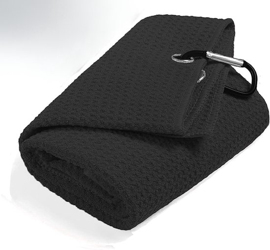 Microfiber Golf handdoek - Plus handige haak - Zwart - Snel drogend - 30cm x 50cm - Golfaccesoires - Golftas/trolley - Microfiber - Golfhanddoek - Golf towel van Merkloos