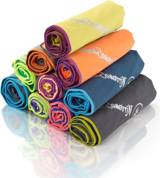 Microvezel Handdoek - Reishanddoek Strandlaken - Reizen en Sport - Snelle Droogtijd - 100 x 50 cm - Geel Paarse Naad