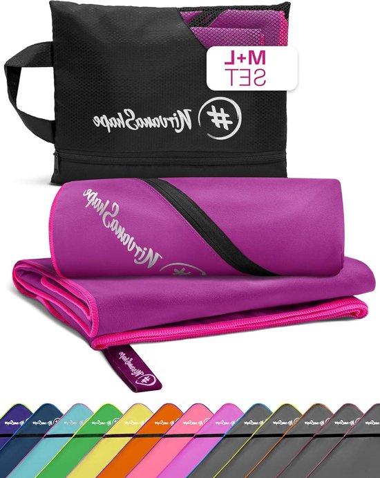 Microvezel Handdoeken - Reishanddoeken Sporthandoeken - Licht Reizen - Super Absorberend Sneldrogend - Set L+M - Roze