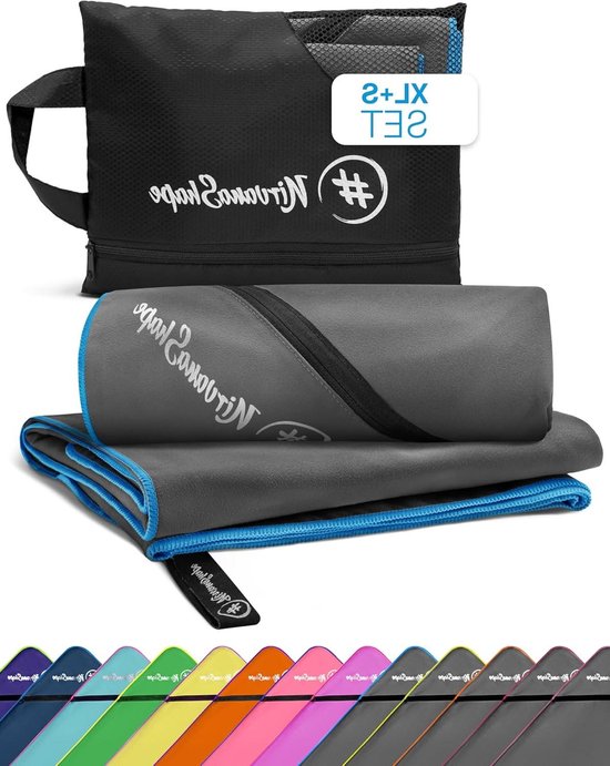 Microvezel Handdoeken - Reishanddoeken Sporthandoeken - Licht Reizen - Super Absorberend Sneldrogend - Set XL+S - Grijs Blauwe