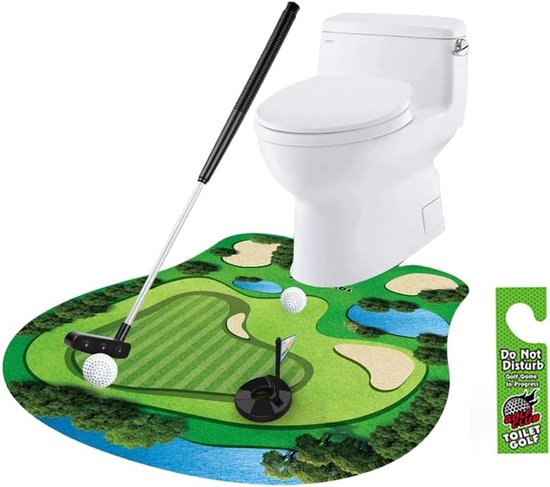 Mini Golf Cadeauset voor mannen - minigolf - mannencadeau voor badkamer - golfaccessoires - cadeaus voor mannen - met golfclub - puttingmat - 2 golfballen en deurhanger