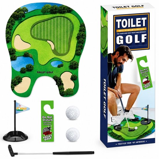 Mini Toilet Golfset - 6-delig - Bureau Golfspel - Grappig Cadeau - Toiletgolf - Inclusief Putter, Bal & Hole