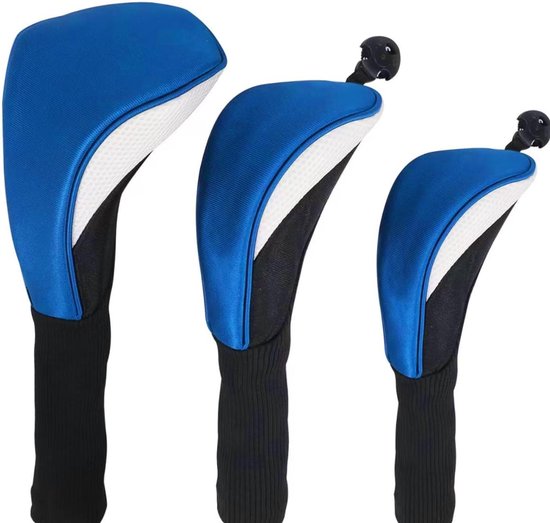 MK Stoer -Golf Driver Hout Head Club Covers Set - Apparatuur Pole Beschermhoes - Professinal Golf Club Head Protectors - Blauw en Wit - Geschikt voor Golfclubs - 3 stuks.