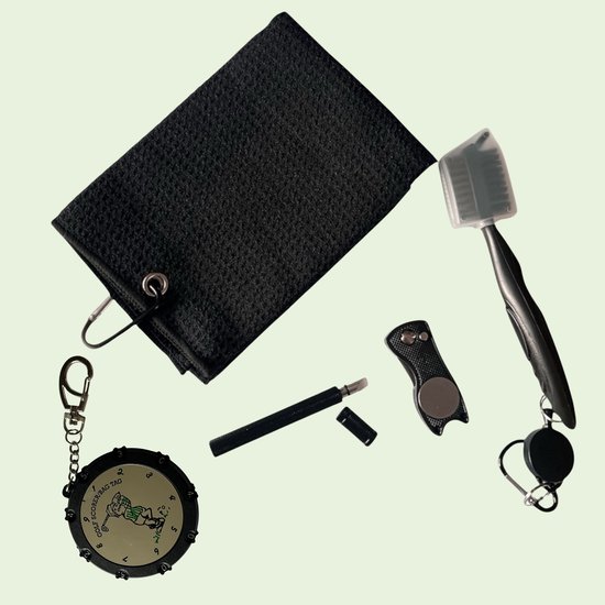 M&M Hendig Golf accessoires set - Golf schoonmaak set - Golf cleaning kit - Golf cadeau pakket - Golf borstel - Golf score teller van Merkloos